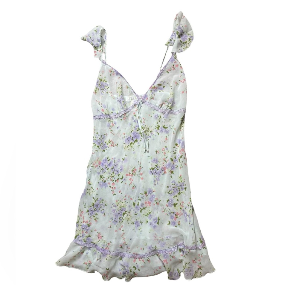 ✨ LAI Design Floral Slip Dress Ruffle Hem Lace Trim Medium Pastel Nightie 🌸✨‎